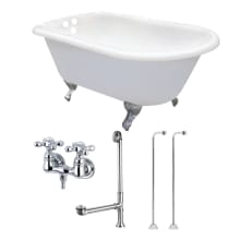 Aqua Eden 54" Free Standing Brass and Cast Iron Soaking Tub with Tub Filler, Reversible Drain, Drain Assembly, and Overflow
