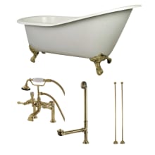 Aqua Eden 62" Free Standing Brass and Cast Iron Soaking Tub with Tub Filler, Reversible Drain, Drain Assembly, and Overflow