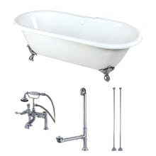 Aqua Eden 66" Free Standing Brass and Cast Iron Soaking Tub with Tub Filler, Center Drain, Drain Assembly, and Overflow