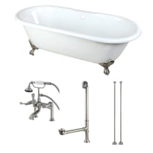 Aqua Eden 66" Free Standing Brass and Cast Iron Soaking Tub with Tub Filler, Center Drain, Drain Assembly, and Overflow