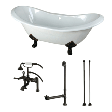 Aqua Eden 72" Free Standing Brass and Cast Iron Soaking Tub with Tub Filler, Center Drain, Drain Assembly, and Overflow