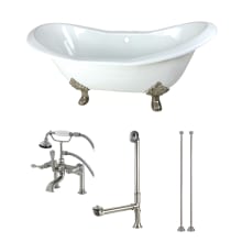 Aqua Eden 72" Free Standing Brass and Cast Iron Soaking Tub with Tub Filler, Center Drain, Drain Assembly, and Overflow