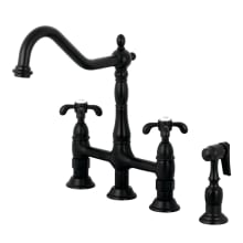 French Country 1.8 GPM Widespread Bridge Kitchen Faucet - Includes Escutcheon and Side Spray