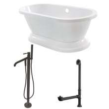 Aqua Eden 67" Free Standing Acrylic Soaking Tub with Tub Filler, Center Drain, Drain Assembly, and Overflow