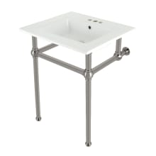 Addington 25-3/16" Rectangular Brass, Ceramic Console Bathroom Sink with Overflow and 3 Faucet Holes at 4" Centers
