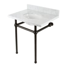 Addington 30" Rectangular Brass, Marble Console Bathroom Sink with Overflow and 3 Faucet Holes at 8" Centers