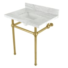 Addington 30" Rectangular Brass, Marble Console Bathroom Sink with Overflow and 3 Faucet Holes at 8" Centers
