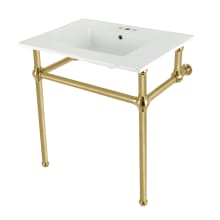 Addington 31-1/8" Rectangular Brass, Ceramic Console Bathroom Sink with Overflow and 3 Faucet Holes at 4" Centers