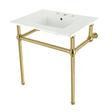 Addington 31-1/8" Rectangular Brass, Ceramic Console Bathroom Sink with Overflow and 3 Faucet Holes at 8" Centers
