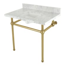 Addington 36" Rectangular Brass, Marble Console Bathroom Sink with Overflow and 3 Faucet Holes at 8" Centers