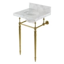Edwardian 19" Rectangular Brass, Marble Console Bathroom Sink with Overflow and 3 Faucet Holes at 4" Centers
