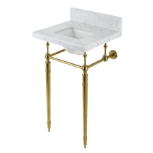 Edwardian 19" Rectangular Brass, Marble Console Bathroom Sink with Overflow and 3 Faucet Holes at 8" Centers