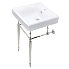 Edwardian 20" Rectangular Brass, Ceramic Console Bathroom Sink with Overflow and Single Faucet Hole