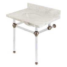 Templeton 30" Oval Marble Wall Mounted Bathroom Console with Legs and 3 Faucet Holes at 8" Centers