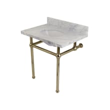 Templeton 30" Rectangular Brass, Marble Console Bathroom Sink with Overflow and 3 Faucet Holes at 8" Centers