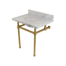 Templeton 30" Rectangular Brass, Marble Console Bathroom Sink with Overflow and 3 Faucet Holes at 8" Centers