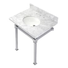 Monarch 22" Wall Mounted Oval Basin Marble Lavatory Console with Stainless Steel Console Stand