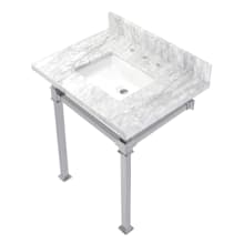Monarch 22" Wall Mounted Rectangular Marble Lavatory Console with Stainless Steel Console Stand