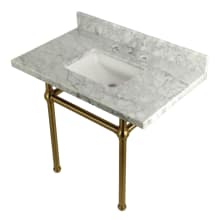 Templeton 36" Wall Mounted Marble Lavatory Console with Brass Console Stand