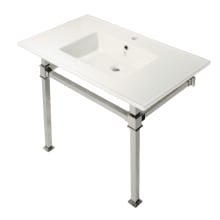 Monarch 37-3/8" Rectangular Ceramic, Stainless Steel, and Wall Mounted Bathroom Sink with Overflow and 1 Faucet Hole