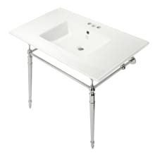 Dreyfuss 37-3/8" Rectangular Stainless Steel and Ceramic Pedestal Bathroom Sink with Overflow and 3 Faucet Holes at 4" Centers