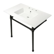 Dreyfuss 37-3/8" Rectangular Ceramic, Stainless Steel, and Wall Mounted Bathroom Sink with Overflow and 3 Faucet Holes at 8" Centers
