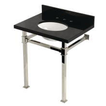 Monarch 30" Rectangular Granite, Stainless Steel Console Bathroom Sink with Overflow and 3 Faucet Holes with 8" Centers