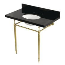 Edwardian 36" Rectangular Brass, Granite Console Bathroom Sink with Overflow and 3 Faucet Holes with 8" Centers