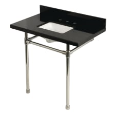 Dreyfuss 36" Rectangular Granite, Stainless Steel Console Bathroom Sink with Overflow and 3 Faucet Holes with 8" Centers