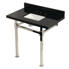 Monarch 36" Rectangular Granite, Stainless Steel Console Bathroom Sink with Overflow and 3 Faucet Holes with 8" Centers