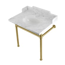 Wesselman 30" Rectangular Marble, Stainless Steel Console Bathroom Sink with Overflow and 3 Faucet Holes at 8" Centers
