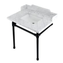 Wesselman 30" Rectangular Marble, Stainless Steel Console Bathroom Sink with Overflow and 3 Faucet Holes at 8" Centers