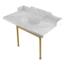 Wesselman 36" Rectangular Marble, Stainless Steel Console Bathroom Sink with Overflow and 3 Faucet Holes at 8" Centers