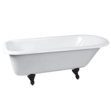 Aqua Eden 66" Clawfoot Cast Iron Soaking Tub with Reversible Drain, and Overflow