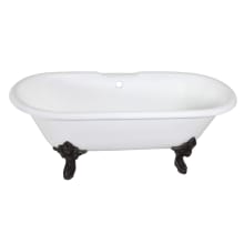 Aqua Eden 72" Clawfoot Cast Iron Soaking Tub with Center Drain, and Overflow