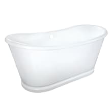 Aqua Eden 64" Free Standing Cast Iron Soaking Tub with Rear Drain and Overflow