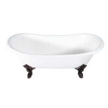 Aqua Eden 72 Clawfoot Cast Iron Soaking Tub with Center Drain, and Overflow