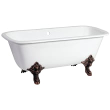 Aqua Eden 67" Clawfoot Cast Iron Soaking Tub with Center Drain, and Overflow