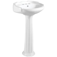 Stuart 19-11/16" Oval Ceramic Pedestal Bathroom Sink with Overflow and 3 Faucet Holes at 4" Centers