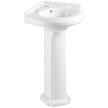 Pilaster 21-5/8" Corner Ceramic Pedestal Bathroom Sink with Overflow and Single Faucet Hole