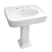 Robert 25-9/16" Rectangular Porcelain Pedestal Bathroom Sink with Overflow and 3 Faucet Holes at 8" Centers