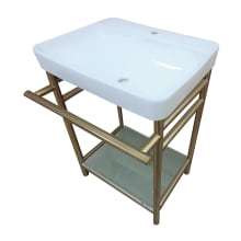 Sheridan 24" Rectangular Ceramic, Glass, Stainless Steel Console Bathroom Sink with Overflow and Single Faucet Hole