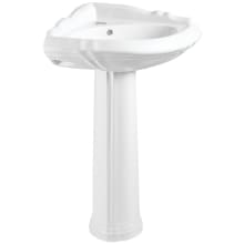 Venus 26-3/4" Corner Ceramic Pedestal Bathroom Sink with Overflow and Single Faucet Hole