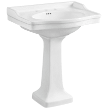 Imperial 29-15/16" Rectangular Ceramic Pedestal Sink Set with Overflow and 3 Faucet Holes at 8" Centers