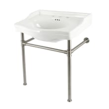 Victorian 29-15/16" Rectangular Ceramic and Stainless Steel Console Bathroom Sink with Overflow and 3 Faucet Holes at 8" Centers