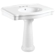 Sovereign 34-7/16" Rectangular Ceramic Pedestal Bathroom Sink with Overflow and 3 Faucet Holes at 4" Centers