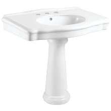 Sovereign 34-7/16" Rectangular Ceramic Pedestal Bathroom Sink with Overflow and 3 Faucet Holes at 8" Centers