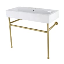 New Haven 39-3/8" Rectangular Ceramic, Stainless Steel Console Bathroom Sink with Overflow and 3 Faucet Holes at 8" Centers