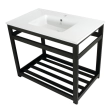 Quadras 37-3/8" Rectangular Ceramic, Steel, and Drop In Bathroom Sink with Overflow and 1 Faucet Hole