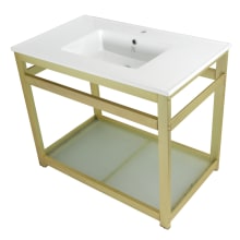 Quadras 37-3/8" Rectangular Ceramic, Steel, and Glass Drop In Bathroom Sink with Overflow and 1 Faucet Hole